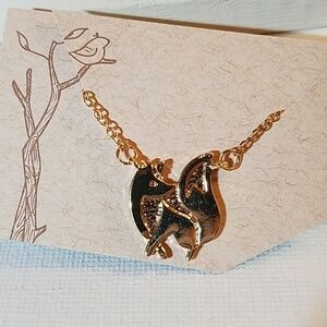 Fox Charm w Gold Tone Chain 16"